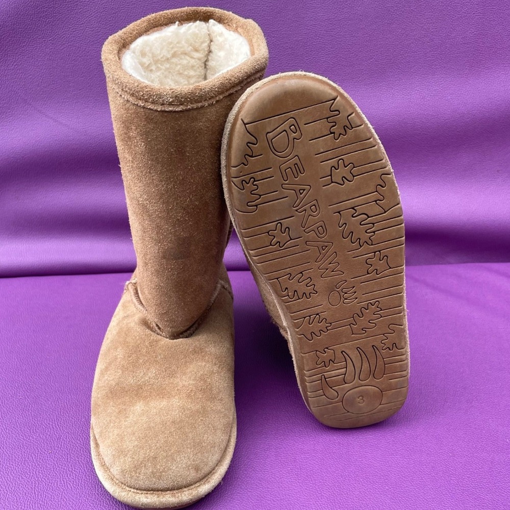 Bearpaw Emma Tall Youth Suede Boots Hickory Brown Coizy Size‎ 3 Y-EMMA TALL